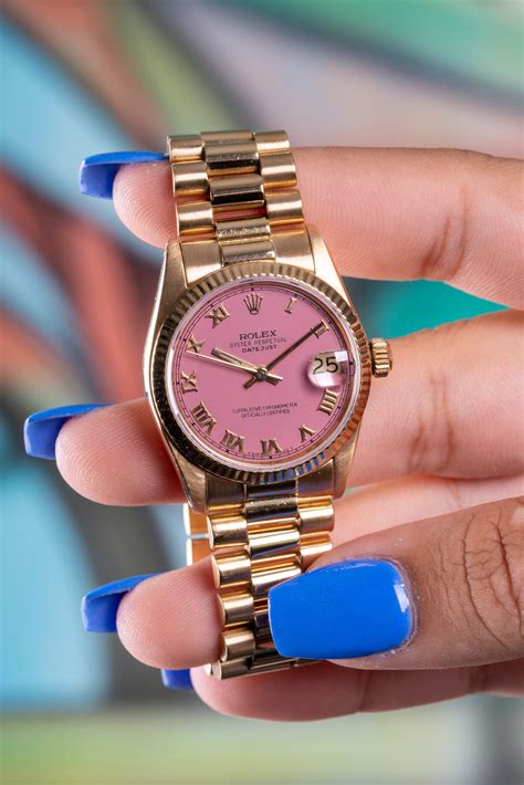 rolex datejust mid size pink dial|rolex pink face with diamonds.